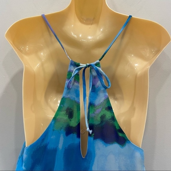 AQUA Halter Blue Watercolor Flowy Maxi Dress size XS - Picture 6 of 12
